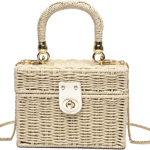 Women's Straw Bag Wicker Woven Basket Beach Purse Summer Purses Vacation Handbag - Picture 1 of 7